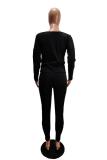 Black Fashion adult Casual Solid Two Piece Suits pencil Long Sleeve Two-piece Pants Set