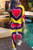 紫 大人 ファッション カジュアル プリント ツーピース スーツ グラデーション コントラスト カラー ペンシル 長袖