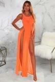 Orangefarbene, asymmetrische Patchwork-Perspektive, solide, modische, sexy Cover-Ups und Strandkleider