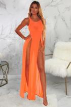 Оранжевый Асимметричный Лоскутная перспектива Однотонные модные сексуальные накидки и пляжные платья