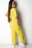 Set di pantaloni a due pezzi dritti solidi patchwork sexy moda gialla