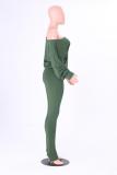 Army Green Europe and America Fashion adult Solid Two Piece Suits Patchwork backless pencil Long Slee