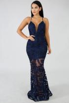 Голубое ацетиловое волокно для взрослых, сексуальное модное платье без рукавов на тонких бретельках, длина до пола, сетчатое платье из перспек