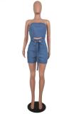 Blue Sexy Fashion zipper Hollow bandage Solid Sleeveless Wrapped Rompers