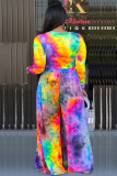 Gul Casual Print färgad ritning långärmad O-hals jumpsuits