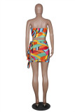 Multi-color Sexy Fashion Patchwork Bandage Print Hip skirt Sleeveless Two-Piece Dress
