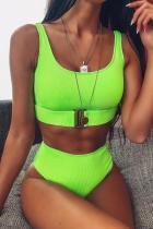 Fluorescerend groen nylon tweedelige pakken effen patchwork mode sexy bikini's voor volwassenen
