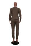 Khaki Casual Fashion Slim fit Solid Two Piece Suits Patchwork pencil Long Sleeve