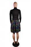 Multi-color Elastic Fly High Floral Mesh Geometric Patchwork Print Letter Pleated skirt A-line skirt s