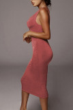 Розовый Ma'am, повседневная модная сексуальная юбка без рукавов с открытыми плечами и v-образным вырезом, ступенчатая юбка до середины икры для взрослых