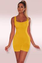 Yellow Fashion Sexy Solid Sleeveless Slip 