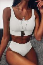 Witte nylon tweedelige pakken effen patchwork mode volwassen sexy bikini's set
