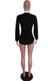 Black Turndown Collar Long Sleeve Solid bow-knot Patchwork Slim fit Blouses & Shirts