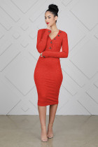 Red Sexy Cap Sleeve Long Sleeves V Neck A-Line Knee-Length  Club Dresses