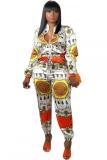 multicolor Mode Sexig dragkedja Patchwork Print Långärmad Mandarin Krage Jumpsuits