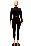 Black Green Sexy Solid Long Sleeve O Neck 