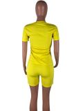 Yellow Casual Fashion Letter Slim fit Two Piece Suits Character Solid Regular Short Sleeve