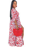 Red Patchwork Print Sexy Fashion Cover-Ups & Beach Dresses