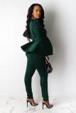 Темно-зеленые знаменитости модные для взрослых эластичные лоскутные костюмы из двух предметов с кромкой и рюшами однотонный карандаш L