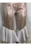 White Elastic Fly Mid Sequin Solid Loose Pants