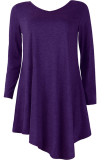 purple Sexy Cap Sleeve Long Sleeves V Neck Swagger Knee-Length Patchwork Solid 