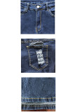 Pantaloni a matita per lavaggio tasca con cerniera lampo blu denim con bottone a moschettone