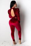 Vino rosso adulto moda casual abiti a due pezzi tinta unita patchwork matita manica lunga pantaloni a due pezzi S