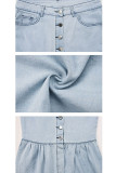 Bleu Bouton Braguette Sans Manches Haute Solide Patchwork Sirène Jupe Pantalons Jupes