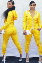 Costume deux pièces jaune décontracté, couleur unie, crayon, manches longues, ensemble pantalon deux pièces