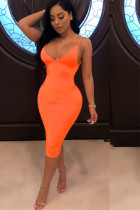 Оранжевая сексуальная модная юбка без рукавов на тонких бретельках длиной до колен с драпировкой в ​​стиле пэчворк Fluor