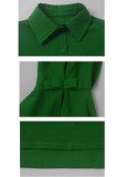Groene chiffon O-hals met lange mouwen, effen patchwork tops met lange mouwen