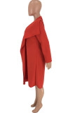 Abrigos y cárdigan de manga larga puro sólido con cuello vuelto rojo
