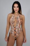 Orange bandage Hooded Out backless Asymmetrical Leopard Fashion Sexy