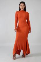Orange Polyester Street Fashion adulte Cap Manches Longues Col Mandarin Asymétrique Longueur Au Sol Pat