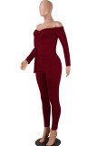 Wine Red Sexy Solid bandage Patchwork Long Sleeve V Neck Jumpsuits