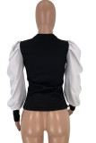 Black O Neck Long Sleeve Patchwork Solid Long Sleeve Tops