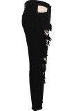 Черные джинсовые прямые брюки с молнией и пуговицами Fly High Solid с отверстием для стирки на молнии