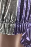 パープル大人カジュアルファッションソリッドホットスタンピングパッチワークツーピーススーツ鉛筆長袖