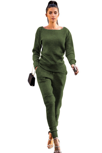 Army Green Casual Fashion Slim fit Solid Two Piece Suits Patchwork pencil Long Sleeve