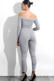 Ljusgrå Sexig Solid bandage Patchwork Långärmad V-hals Jumpsuits