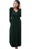 Dark green Sexy Fashion Cap Sleeve Long Sleeves O neck Asymmetrical Floor-Length asymmetrical Patchwork Long S