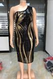 Black Sexy Fashion adult One Shoulder Collar Solid Sequin Patchwork Plaid Stitching