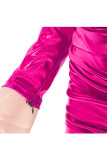 Серебряный взрослый сексуальный модный короткий рукав с длинными рукавами V-образным вырезом ступенчатая юбка мини драпированная цепочка флуоресцентная