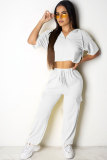White Fashion Sexy Patchwork Solid Straight Two-piece Pants Set