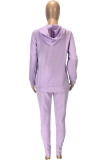 purple Sportswear Patchwork Solid Patchwork Hooded Collar Long Sleeve Regular Sleeve Regular Two Pieces