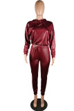 Red Fashion Sexy Solid Patchwork Hooded Collar Long Sleeve Cap Sleeve Regular Two Pieces