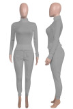 Light Gray Street Solid Turtleneck Long Sleeve Two Pieces