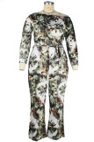 Yellow Casual Knitting Print Patchwork Oblique Collar Regular Plus Size Jumpsuits