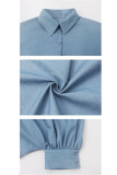 Light Blue Fashion adult Sexy Cap Sleeve Long Sleeves Mandarin Collar Swagger Mid-Calf Solid Patchwor