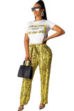 Yellow Drawstring Mid Patchwork Print Loose Pants Pants